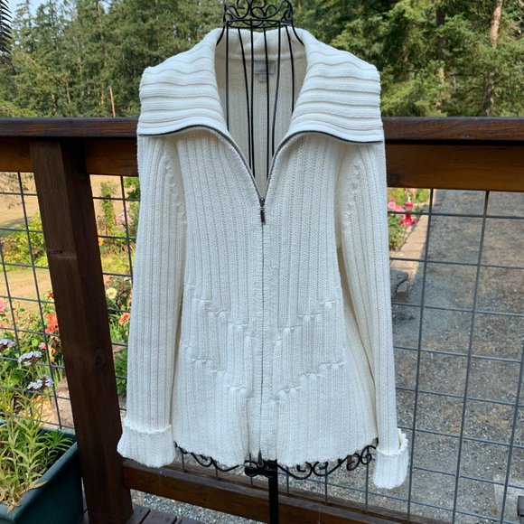 Caslon Sweaters - Caslon Women's Large Cream Cableknit Double Zipper with High Collar